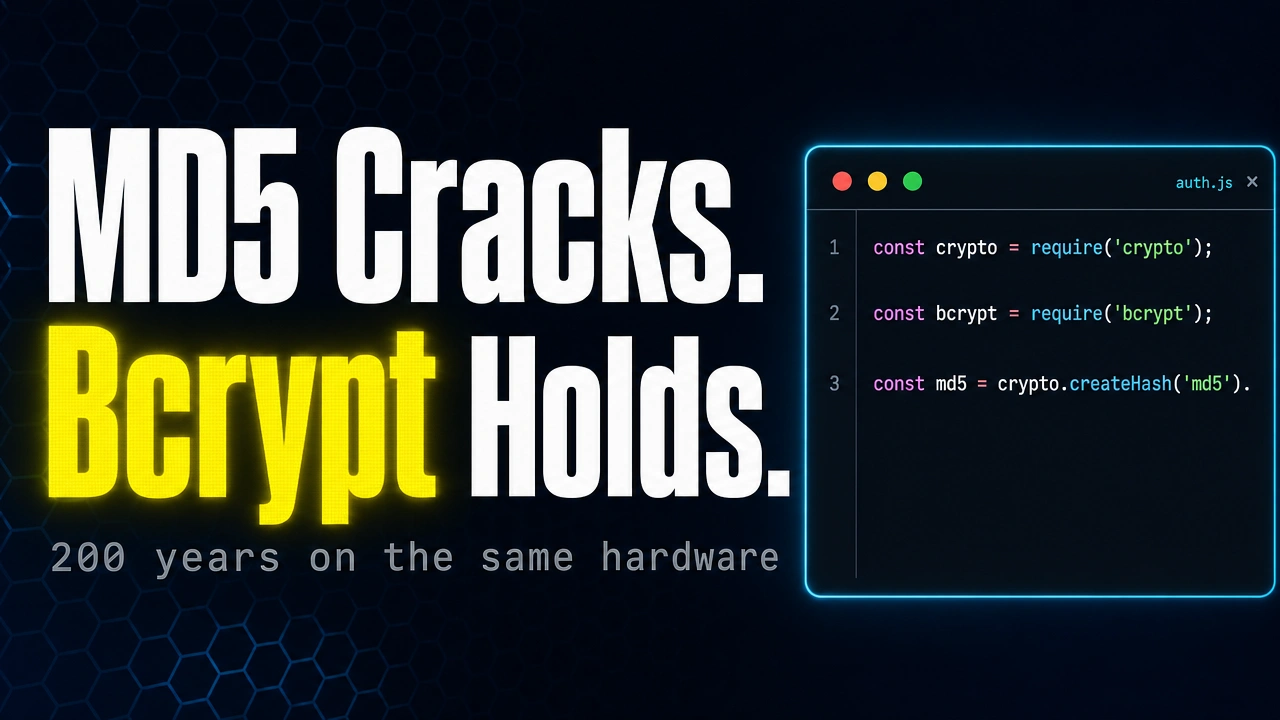 MD5 vs Bcrypt password hashing comparison in a code editor